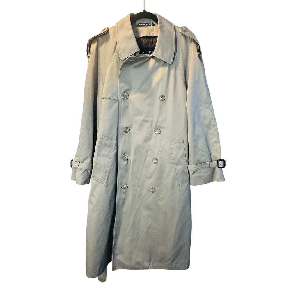 VTG Ralph Lauren "Ralph" Men's Trench Coat Tan 38S Double Breasted Zip Out Liner
